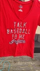 Women's Cleveland Indians Guardians T-Shirt M V Neck "TALK BASEBALL TO ME"