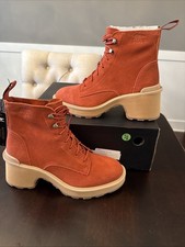 Women's Size 8.5 SOREL Hi-Line Heel Lace Warp Red, Tawny Buff Boot