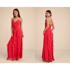 Lulus Astraea Red Surplice Ruffled Maxi Dress Size Small