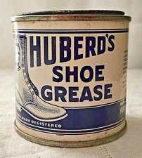 Huberd’s Shoe Grease Tin Litho Oregon Advertising Can 7 oz  Empty Blue/Whit