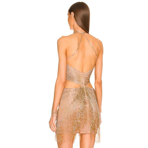 DUNDAS x REVOLVE Cher Embellished Mini Dress in Gold NWT Size XS - Picture 3 of 6