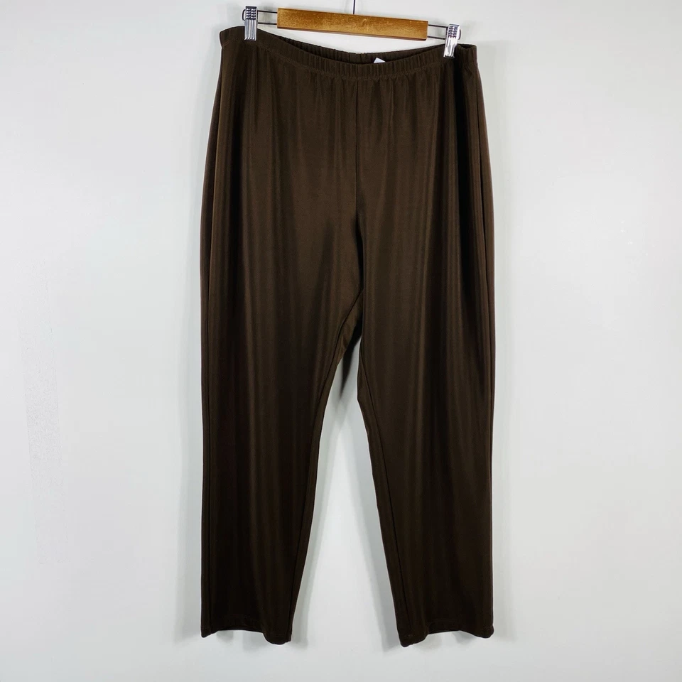 Pantalones ajustados Susan Graver talla 1X Petite Essentials tejido Lustra marrón Foto 2 de 4