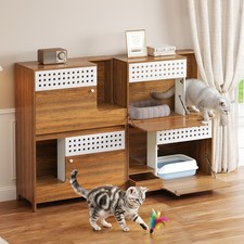 2-Piece Modern 2 IN 1 Cat Furniture Set Cat Litter Box Enclosure Side Table