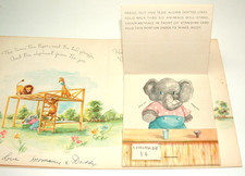 Jungle Animals, MATCHBOOK Style Cards - 1940's Vintage 2 Yr. Birthday Card