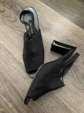 Stuart Weitzman black neoprene slingback chunky heels Size 10 Peep Toe