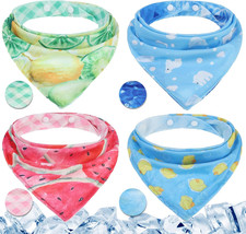 Dog Cooling Bandanas Small Reversible Styles Pet Triangle Scarf Bibs,4 Pack Summ
