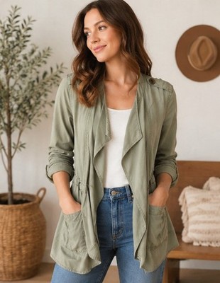 Knox Rose Womens Large Olive Green Anorack Jacket Lightweight Utility Casual 