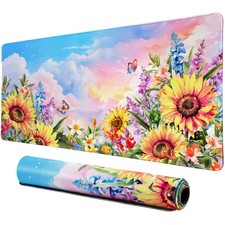 Sunflower Mouse Pad Desk Pad Large Gaming Mouse Pad Floral Butterfly Non-Slip...
