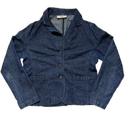 Ann Taylor Denim Blazer Jacket Womens 8 Petite Dark Wash 3 Button Jean Coat Fitt