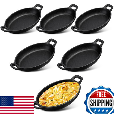 Mifoci 6 Pc Mini Oval Cast Iron Skillets Baking Pans Sizzle Dishes 4.7x7.1''