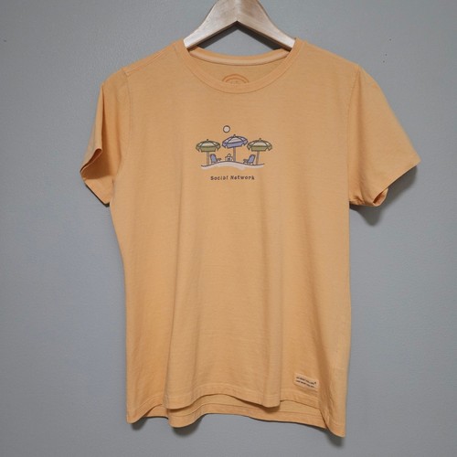 Life Is Good T-Shirt Femme Petit Orange Réseau Social Graphique Tee Plage Coton