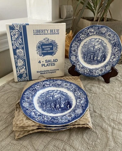 Staffordshire Liberty Blue Salad Plates In Original Box Set Of 4