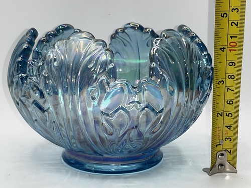Vintage Fenton Blue Opalescent/Iridescent Glass Lotus Rose Bowl 4.5x6.5” - Picture 2 of 8