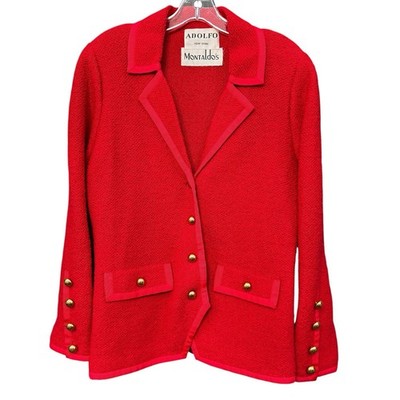 Vintage Adolfo New York for Montaldo s Red Blazer Jacket Gold Buttons Women s 8