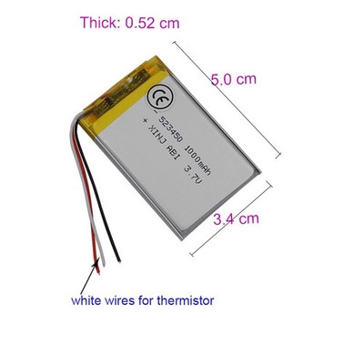 3.7V 1000mAh 3.7Wh Li-Polymer Rechargeable Li Battery 523450 3-Wires Thermistor