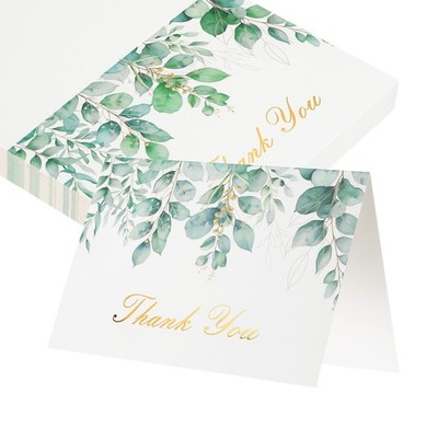 50Pcs Thank You Cards, Floral Folded Blank Cardstock, Flower Leaf Style