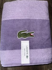 Lacoste ~ Bath Towel 100% Cotton 30" x 52" Charcoal Purple Big Crocodile Logo
