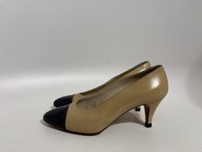 Vtg Chanel Beige Leather Bicolor Heels 6.5