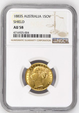 SCARCE AU58 1883 Sydney Victoria Shield Back Gold Sovereign Coin 1883S