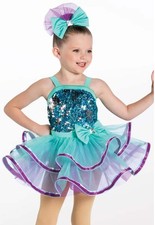 Dance Costume Medium Child Teal Green Weissman 13616 Sequin Dress Jazz Tap