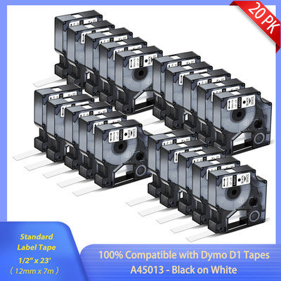20PK Black on White Label Tape 45013 12mm Compatible with Dymo LabelManager 200
