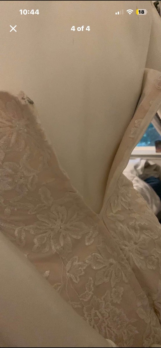 David's Bridal Ivory Lace Tulle A-Line Wedding Dress Strapless Train Size 2 View 4