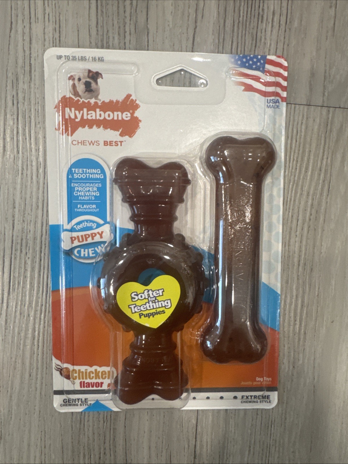 Nylabone Puppy Chew Ring Bone and Toy Twin Pack Chicken Medi