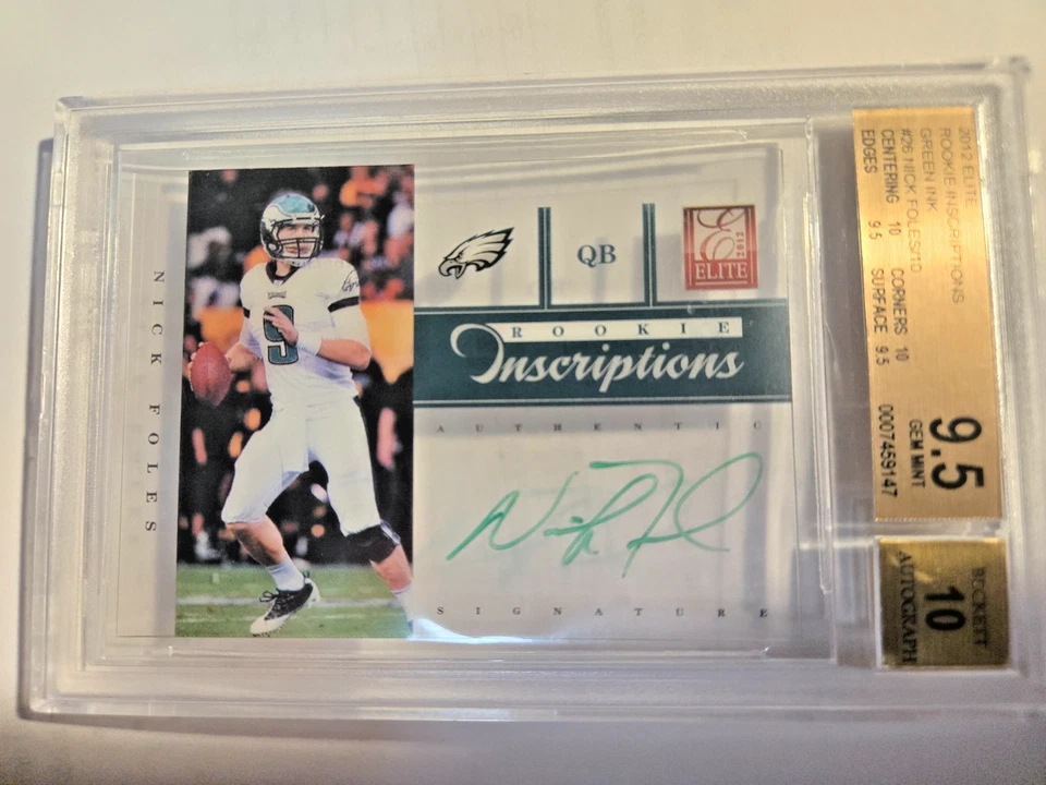 2012 Donruss Elite Inscription Green Ink auto autograph Nick Foles #10 Eagles RC - Image 3 of 4