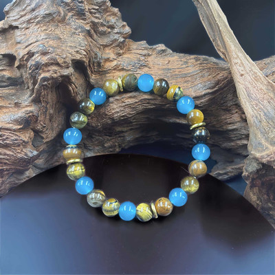 F??R TIGERAUGE Azurblau Stein Perlen Armband f??r M?nner Handarbeit Verstellbar
