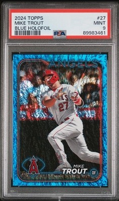 PSA 9 2024 TOPPS MIKE TROUT #27 Blue HoloFoil /999 SP MINT Angel's OF