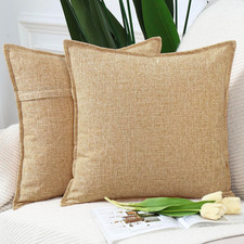 Pack of 2 Decorative Faux Linen Throw Pillow Covers 18x18 Inch Beige Natural Sof