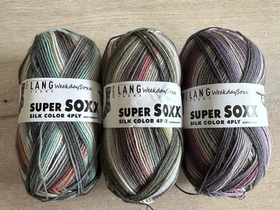 3x 100g Sockenwolle 4-fach/ Lang Yarns, Super Soxx, Silk Color/ Weekday Soxx
