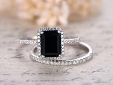 2CT Emerald Lab-Created Black Diamond Wedding Bridal Ring 14K White Gold Plated