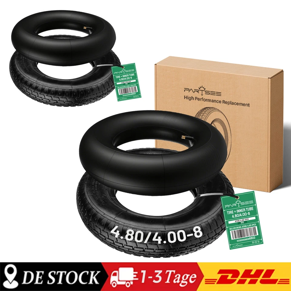 PARTSEE 2/3x Schubkarren Reifen mit Schlauch 4.80/4.00-8 SET Ersatzreifen Mantel Reifen