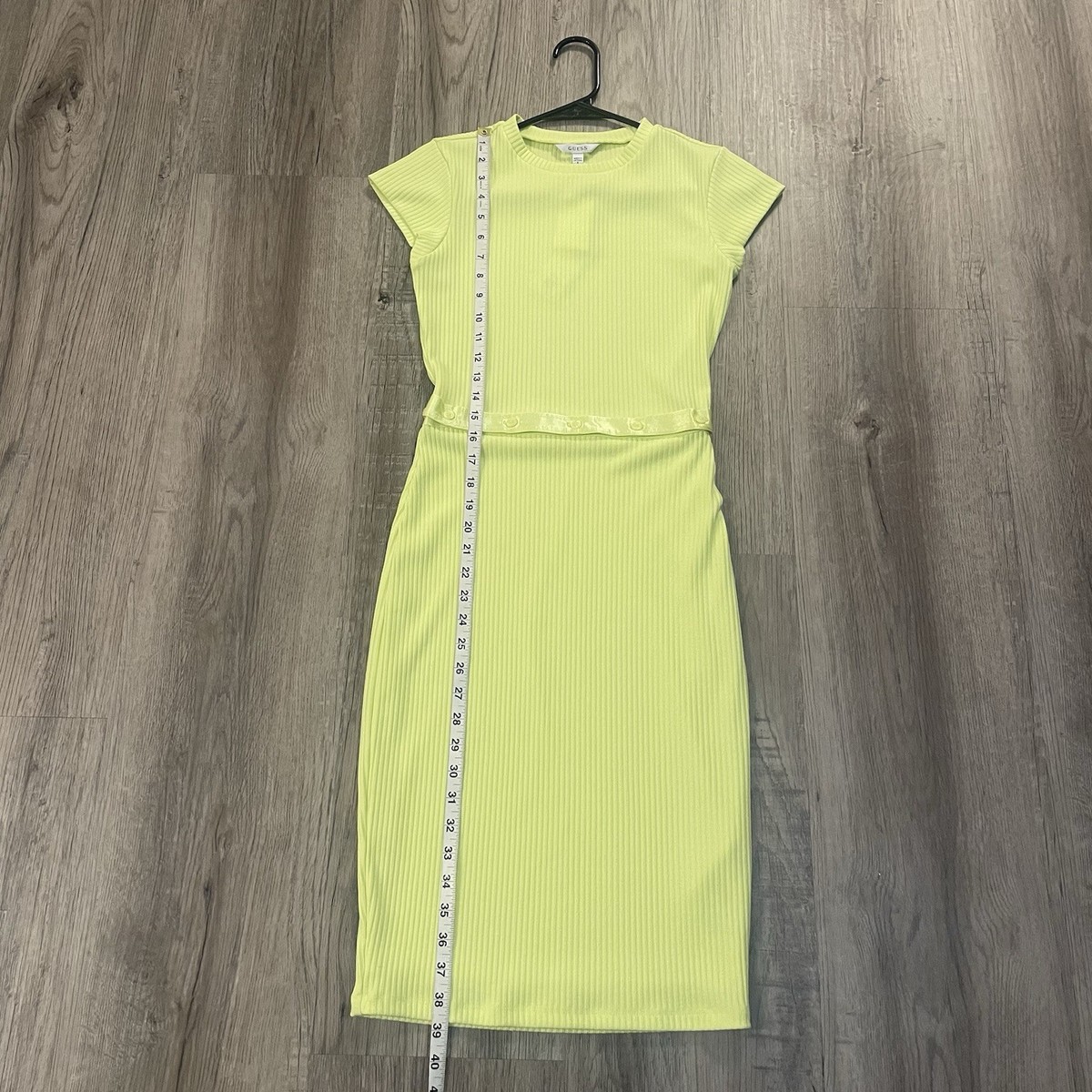 guess neon dress NWT $138 Guess Neon Yellow SS Armelle Bodycon Dress Convertible Ribbed Knit  S