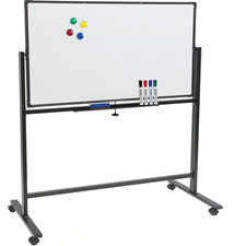 Excello 48 In. X 32 In. Double Sided Mobile Whiteboard, Black