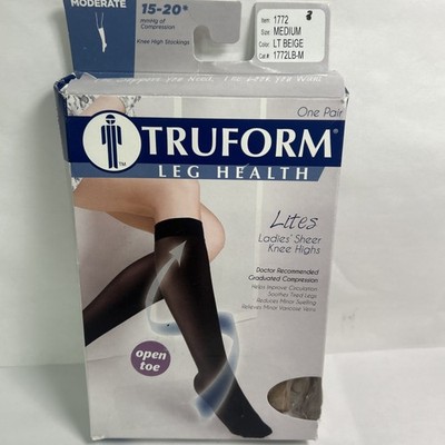Truform Sheer Compression Stockings, 15-20 mmHg, LT Beige-Med-open Toe