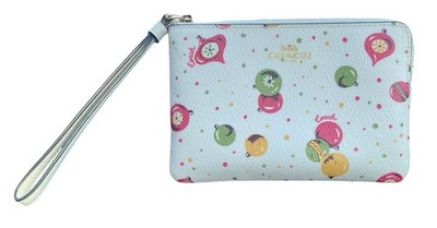 Coach Corner Zip Wristlet Wallet Ornaments Chalk White Multi Pink Gold C7406