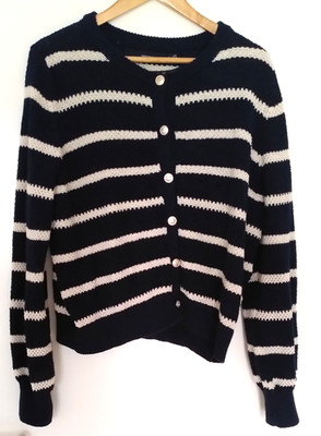 Vero Moda Damen Strickjacke Cardigan Jacke Blau Weiß gestreift Knöpfe Gr. XL