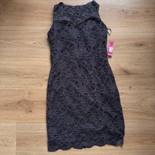 NWT! Morgan & Co Macy’s Black Sparkle Lace Cocktail Bodycon Dress with Back Bow