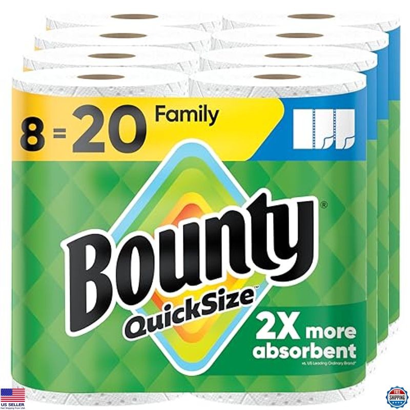 Quick Size Paper Towels, White, 8 Family Rolls = 20 Regular 