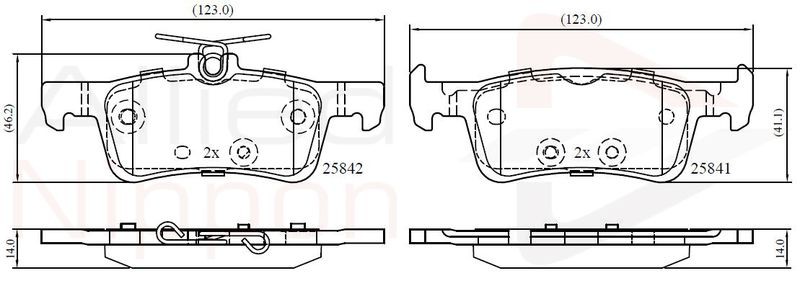Brake Pad Set For Disc Rear 123 mm Length For Ford Fiesta ALLIED NIPPON ADB02369