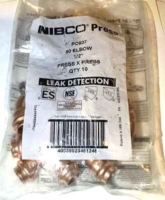 10 New NIBCO PRESS x PRESS 1/2'' 90-DEGREE COPPER ELBOWS *Free Shipping*