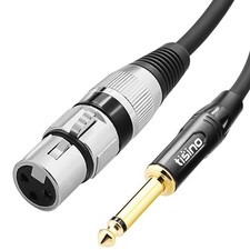 Tisino Female XLR to 1/4 6.35mm TS Mono Jack Unbalanced 6.6 feet, Black