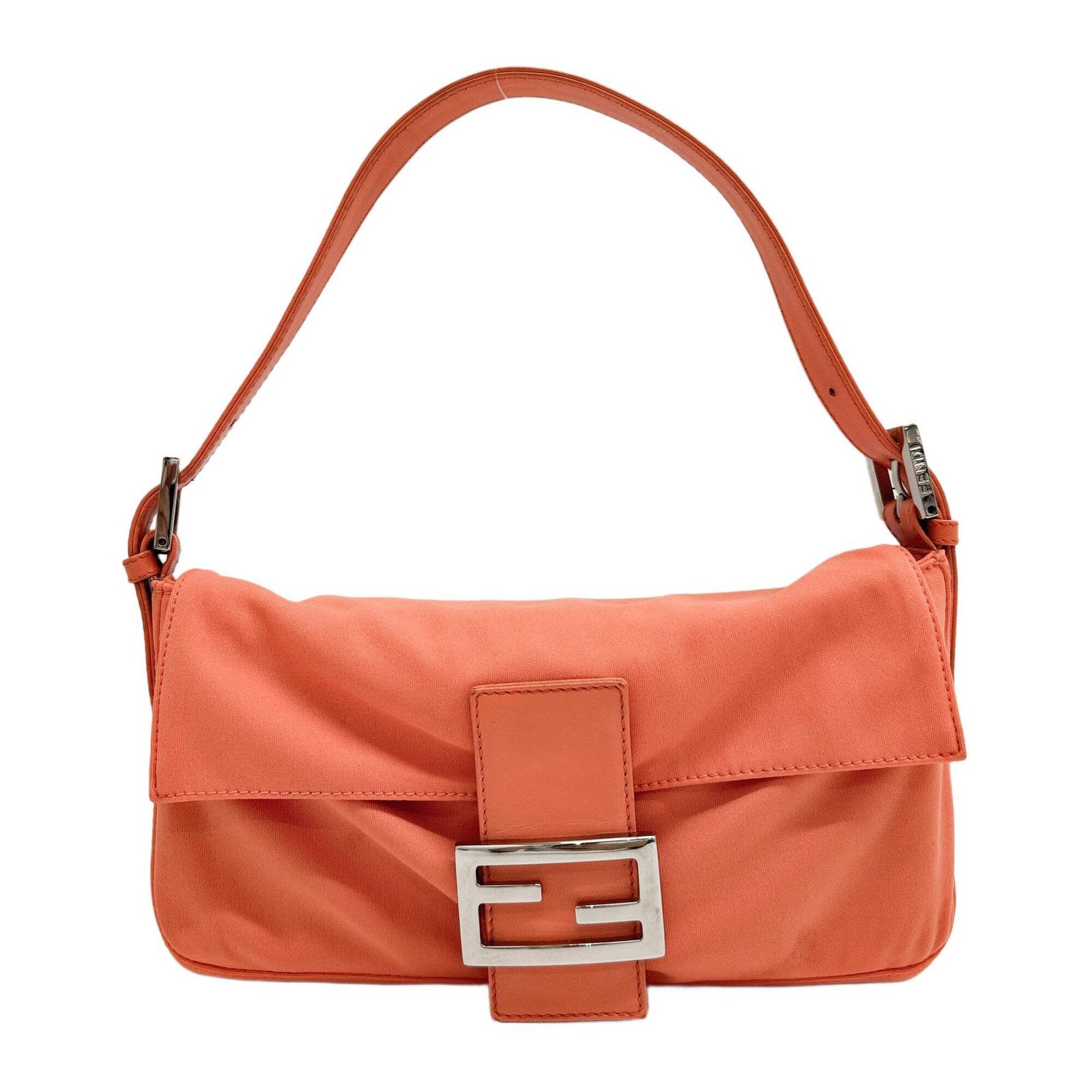 FENDI Baguette Orange Neoprene Shoulder Bag