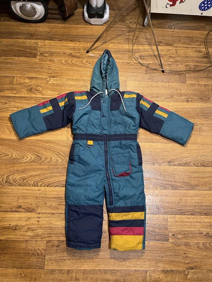 90s Kids M Ski Suit Snowsuit Vintage VTG Color Block Boys/Girls - Image 2 of 4