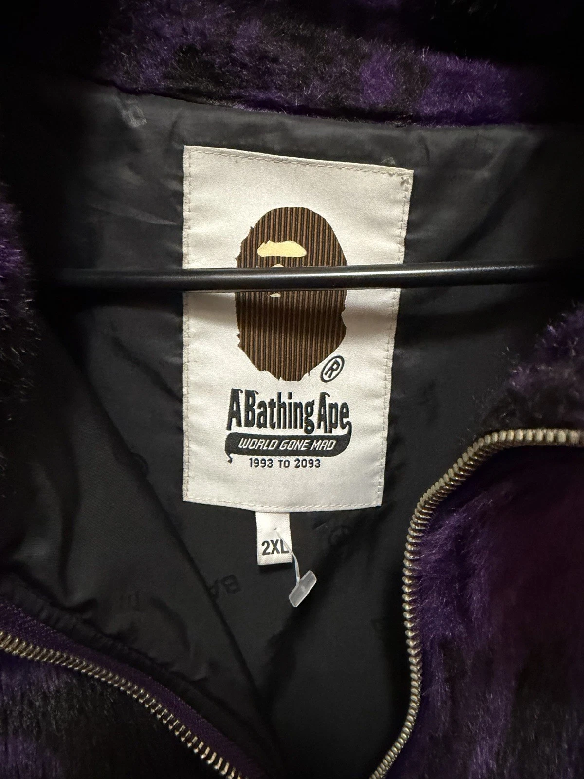 A Bathing Ape BAPE Men's Full Zip Faux Fur Jacket Purple/Black Graphic 2XL - product detail image 5