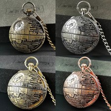 Star Wars Death Star Flip Cover Quartz Pocket Watch Music Box Pendant Xmas Gift