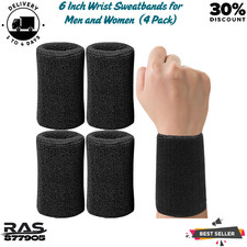 4 Pack 6 Inch Wrist Sweatbands Tennis Wrist Bands Absorbent Sweat Band for Me...