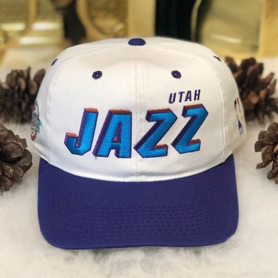 Vintage 90s NBA Utah Jazz Sports Specialties Shadow Twill Snapback Hat Cap White